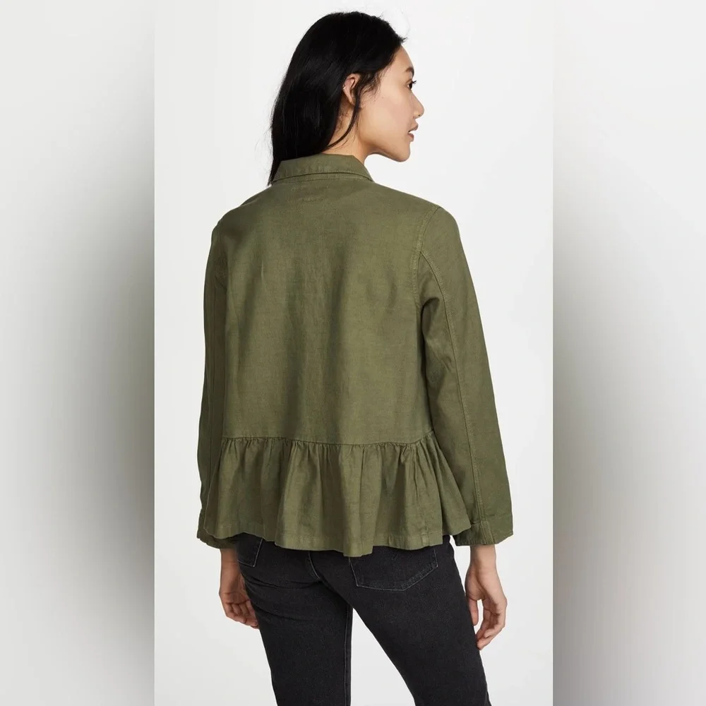THE‎ GREAT Flutter Army Vintage Army Green Peplum Crop Jacket Size 1 Small
